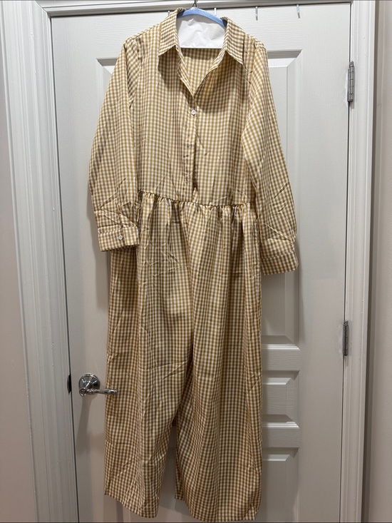 Pants - Gingham Button-Up Shirtjumper in Taupe